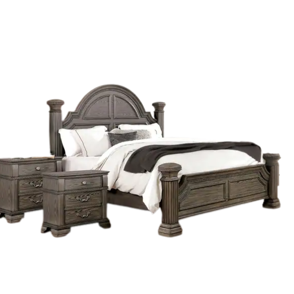 Elegant Traditional 3-Piece Wood Poster Bedroom Set with Beaded Trim, Reeded Posts, and USB Nightstands