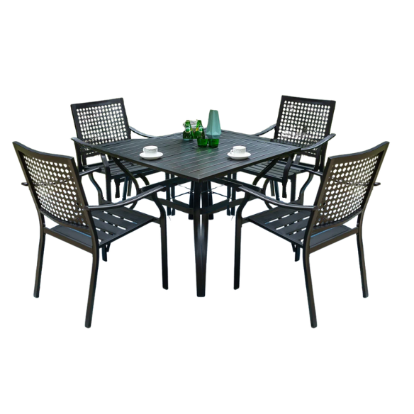 5-Piece E-Coated Metal Outdoor Patio Dining Set with Stackable Chairs – Durable, Comfortable, and Stylish for Your Outdoor Entertaining