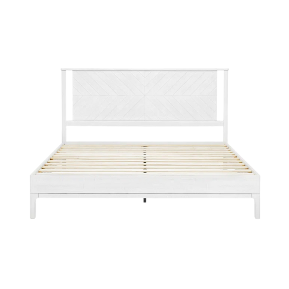 Solid Wood Platform King Size Bed with Headboard and Sturdy Steel Frame, Rustic Design