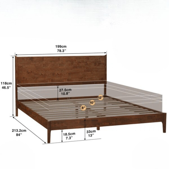Timeless Solid Wood King Size Bed Frame with Headboard – Scandinavian Platform Design for Effortless Elegance and Comfort