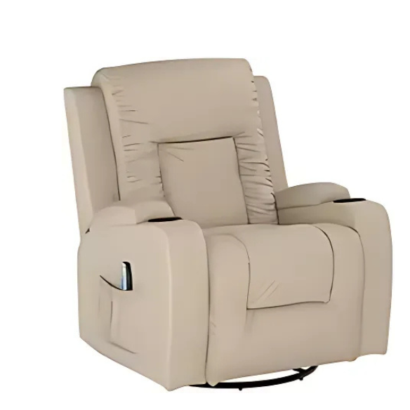 Cream white massage recliner with heating, vibration, and reclining features for ultimate comfort, including 8 massage motors, 4 targeted zones, and remote control.