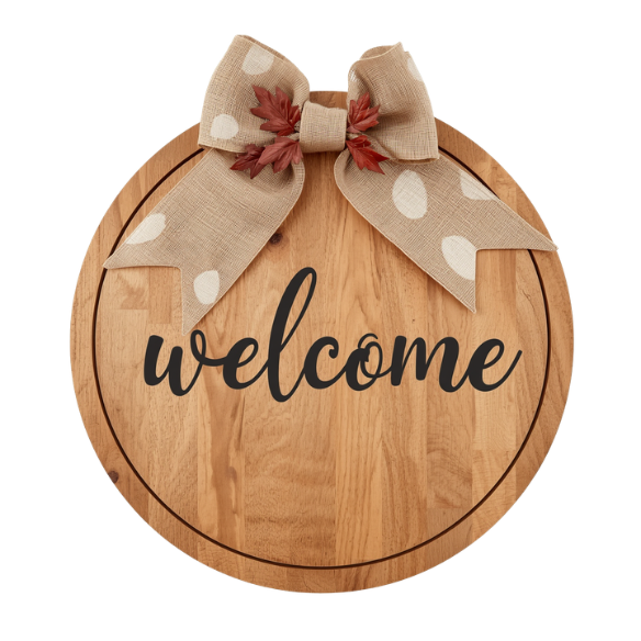 Autumn Welcome Sign with Burlap Bow & Festive Leaves