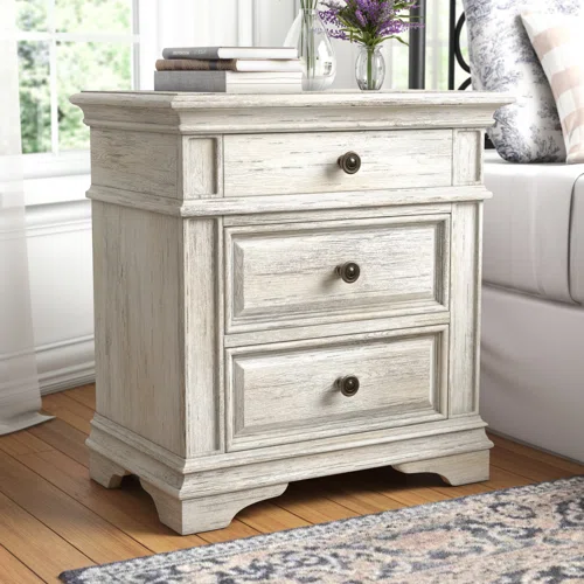 Rustic White King 5-Piece Bedroom Set – Upholstered Tufted Bed, Nightstand, Dresser with Mirror, and Chest