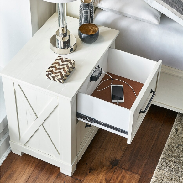 Solid Wood 5-Piece Storage Bedroom Collection – Rustic Elegance with Ample Storage, New Zealand Pine Construction, and Distressed White & Graphite Finish