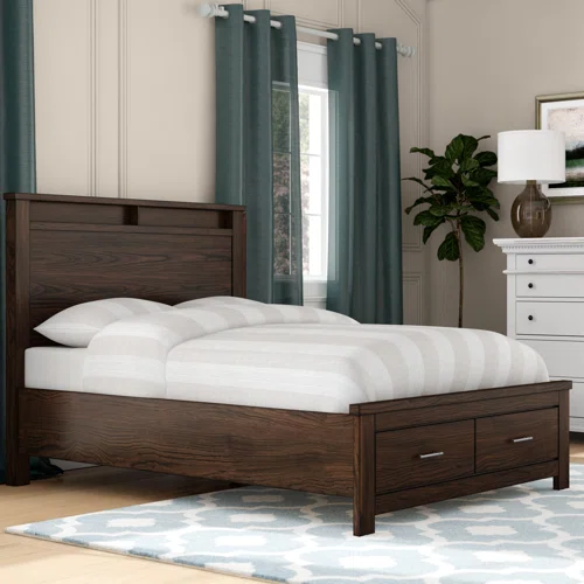 Rustic Cabin-Inspired 3-Piece King Bedroom Set – Durable Bed with Headboard Shelves and Footboard Drawers, Matching Nightstand and Dresser for Ample Storage