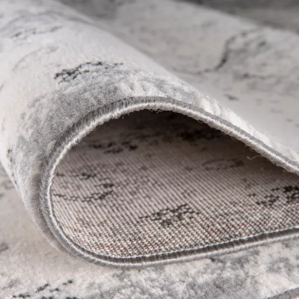 Distressed Oriental-Inspired Indoor Rug – Gray, Silver & Ivory Medallion Pattern, Stain-Resistant, Fade-Resistant, Perfect for Traditional & French Country Décor