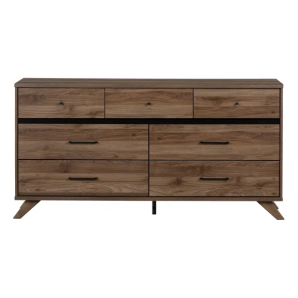 Rustic Restoration Queen Platform Configurable Bedroom Set with 7-Drawer Dresser, Nightstand, and Scandinavian-Inspired Design