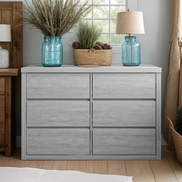 Modern 46.46'' 6-Drawer Double Dresser with Hidden Handles and Wood Grain Finish