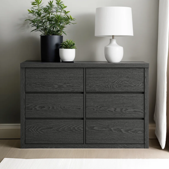 Modern 46.46'' 6-Drawer Double Dresser with Hidden Handles and Wood Grain Finish