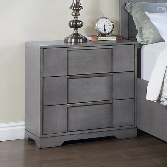 Modern 5-Piece Grey Wood Storage Platform Bedroom Set with LED Headboard Lights and Dovetail Drawers
