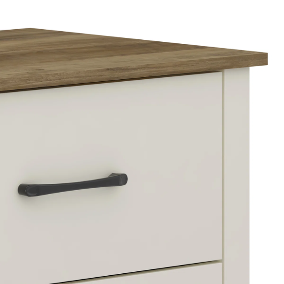 Modern 6-Drawer Double Dresser with Flared Feet and Sleek Black Metal Handles