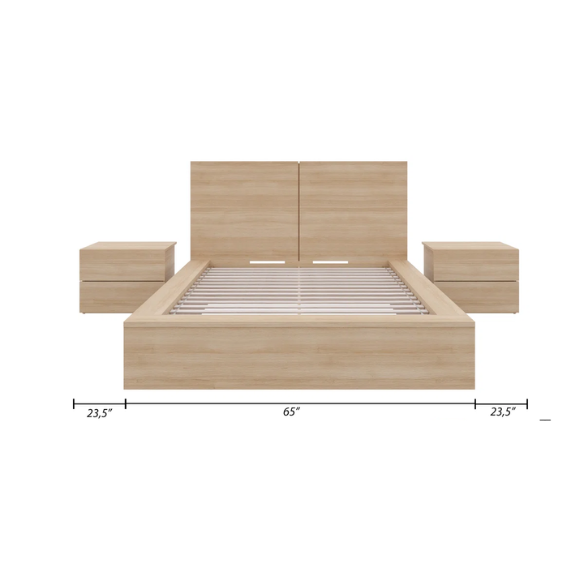Elegant 3-Piece Wood Bedroom Set – Full Double Size Bed with Stylish Headboard and 2 Matching Nightstands