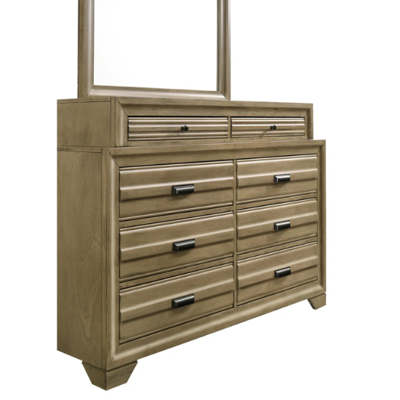 Contemporary Solid Wood 4-Piece Platform Queen Bedroom Set – Storage Bed with Headboard Shelves, Dresser, Nightstand, and Textured Drawer Fronts