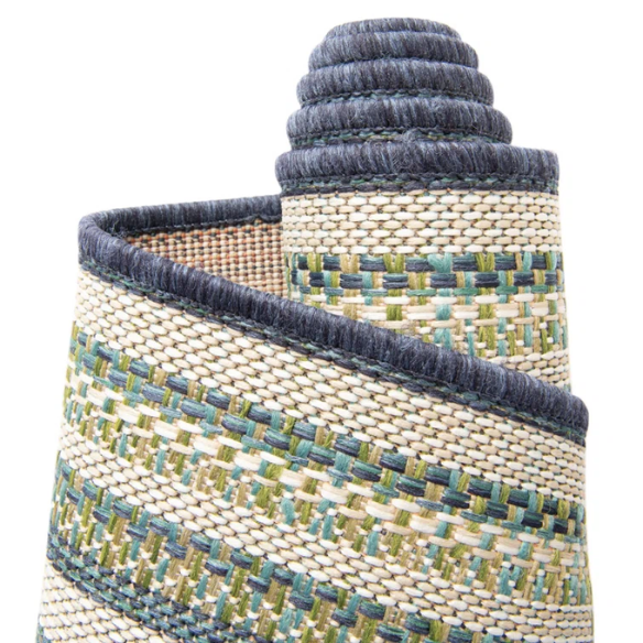 Coastal-Inspired Geometric Rug – Fade & Stain-Resistant,Ivory,Green,Blue Pattern, Ideal for Indoor/Outdoor Use