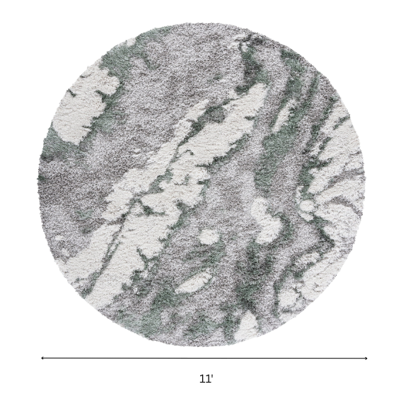Plush Abstract Green, Grey, and White Pattern Shag Rug