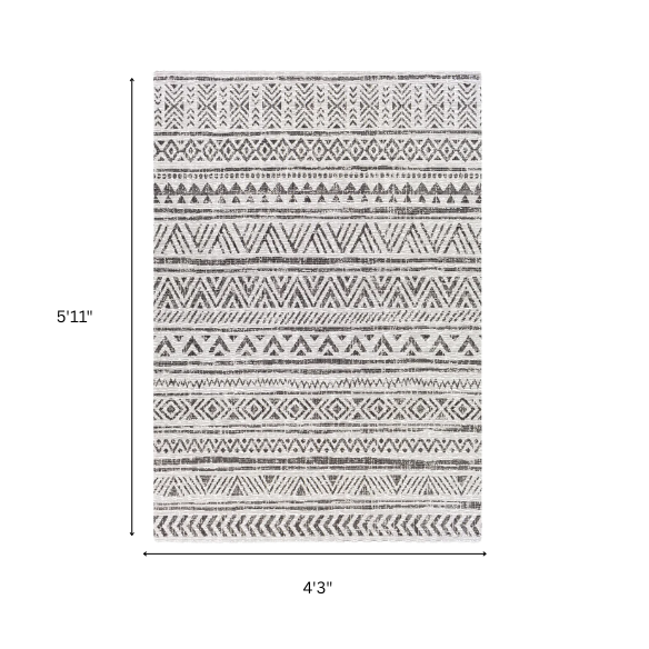 Striped Geometric Area Rug – Charcoal & Off-White, Durable Polypropylene, Low-Pile Design for High-Traffic Indoor/Outdoor Spaces