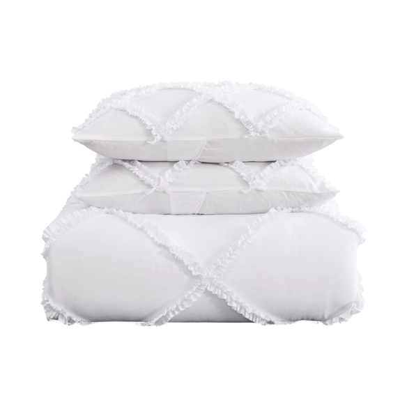 Solid White Reversible Comforter Set – Timeless, Cozy, and Versatile Bedding with Romantic Ruffles