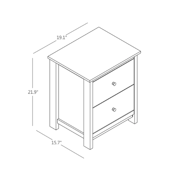 2-Drawer Nightstand – Neutral Engineered Wood, Streamlined Rectangular Design, Four Block Legs, Convenient Storage with Roller-Glide Drawers & Metal Knobs, Perfect for Traditional & Contemporary Bedroom