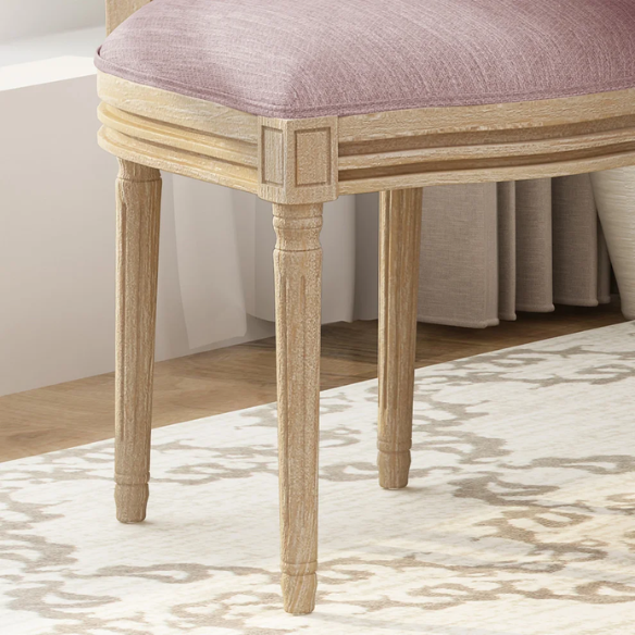 Light Blush Upholstered Dining Chairs with Wicker Back and Distressed Natural Wood Legs (Set of 2) – Farmhouse French Country Accent Seating