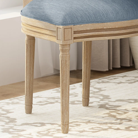 Light Denim Blue Upholstered Dining Chairs with Wicker Back and Natural Wood Frame (Set of 2) – French Country Farmhouse Accent Seating