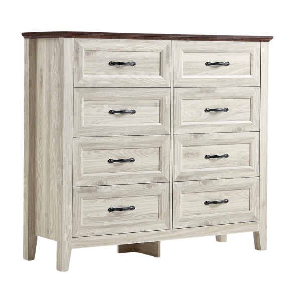 French Country-Inspired 8-Drawer 47.3" Double Dresser with Rustic Finish, Crown Molding, and Tapered Legs