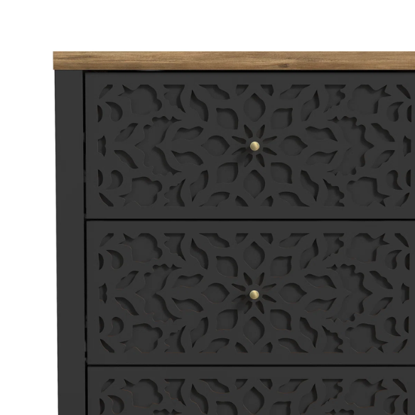 Boho-Inspired 45.4" 6-Drawer Dresser with Distressed Finish and Openwork Floral Details