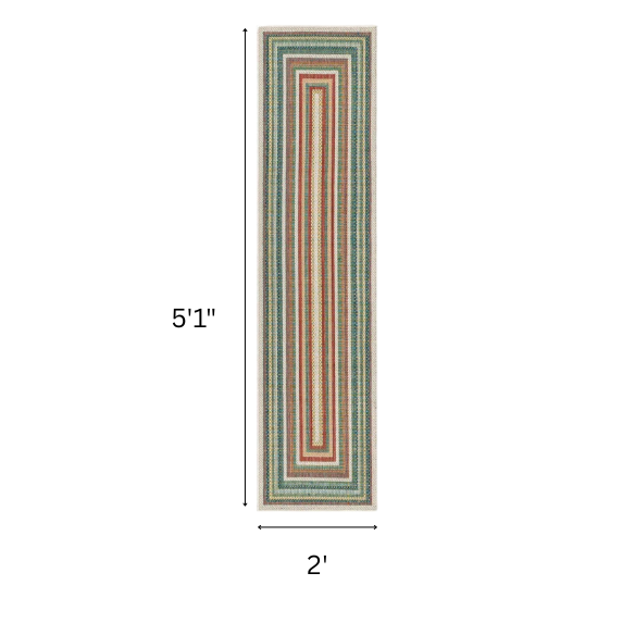 Coastal-Inspired Geometric Rug – Fade & Stain-Resistant, Green & Orange Pattern, Ideal for Indoor/Outdoor Use