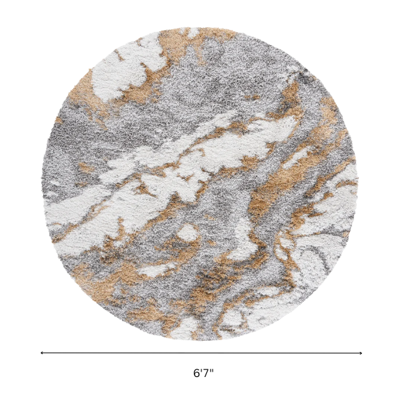 Plush Abstract Gold & Grey Pattern Shag Rug