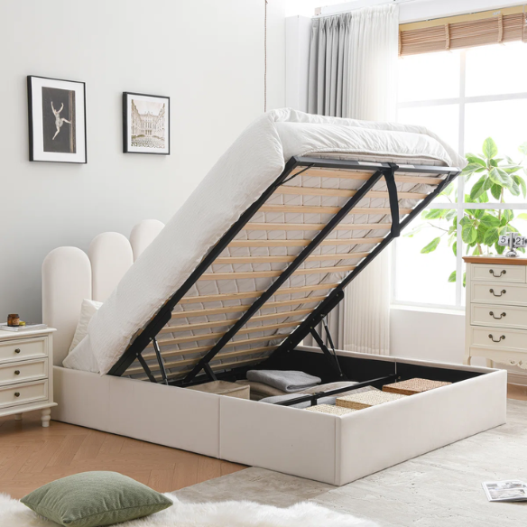 Elegant Hydraulic Velvet Upholstered Platform Bed – Full Double Size with Lift-Up Storage for Ultimate Space Saving