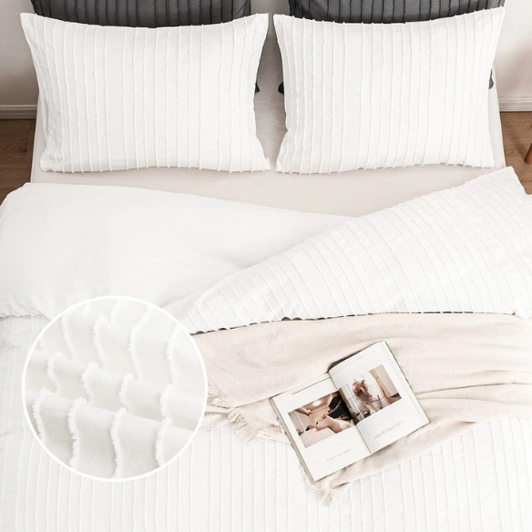 Luxurious Tufted Duvet Cover Set – Queen Size | Striped Textured Boho Bedding | Ultra-Soft Washed Microfiber | 3-Piece Set