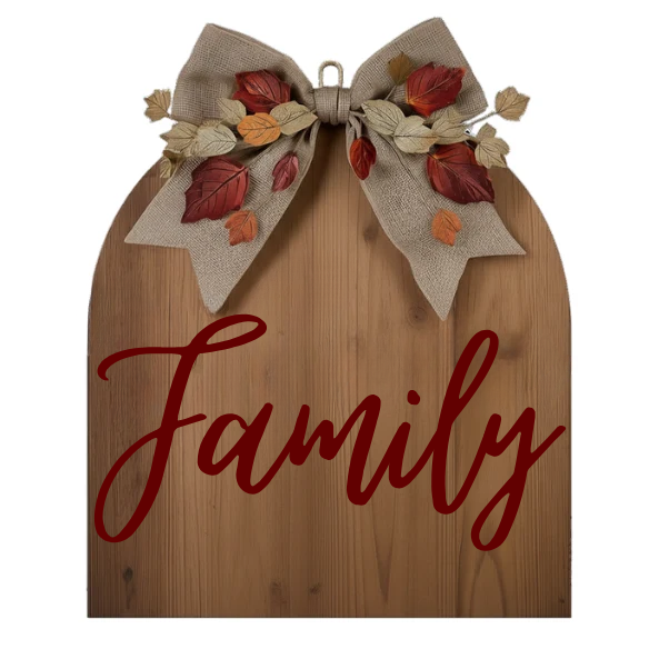 Family Rustic Wooden Arched Sign with Burlap Bow