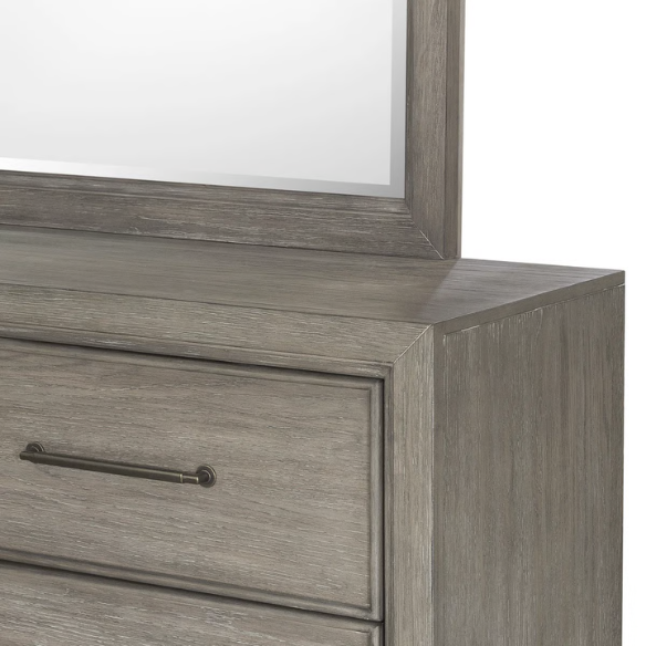 6-Piece Gray Wood Bedroom Set with Upholstered Panel Bed, Dresser, Mirror, 2 Nightstands, and Chest – Elegant and Timeless Design