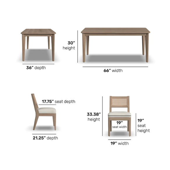 7-Piece Brown Wood Rectangle Dining Set – Mid-Century Boho Style with Sustainable Oak & Cane Details