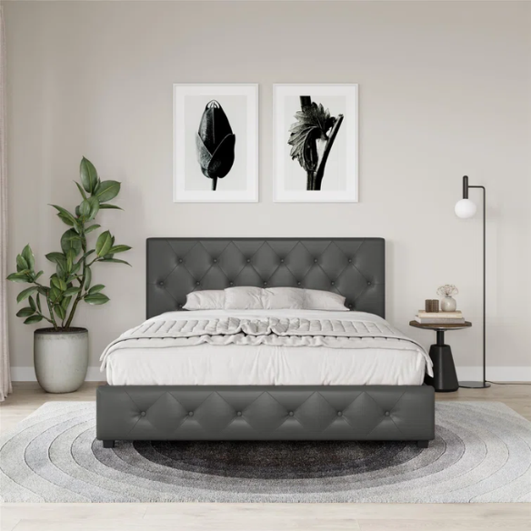 Luxurious Faux Leather Platform Bed – Full Double Size with Sleek Modern Design