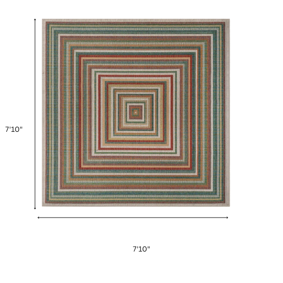 Coastal-Inspired Geometric Rug – Fade & Stain-Resistant, Green & Orange Pattern, Ideal for Indoor/Outdoor Use