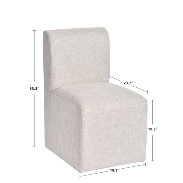 Neutral Beige Linen Upholstered Rolling Dining Chair with Casters – Comfortable Accent Seating