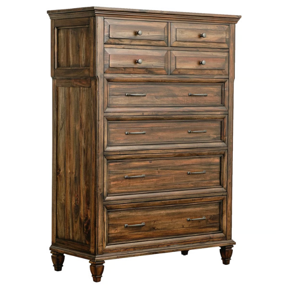 Exquisite Old-World Charm with Glamorous Flair – 5-Piece King Bedroom Set in Rich Brown with Crown Molding, Felt-Lined Drawers, and Built-In Outlets