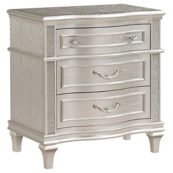 5-Piece Queen Bedroom Set with Silver Oak Finish, LED Lighting, Crystal Accents, and Built-In Storage – Includes Bed, Nightstand, Dresser, Mirror, and Chest
