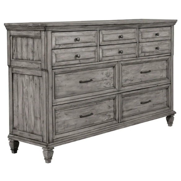 Exquisite Old-World Charm with Glamorous Flair – 5-Piece King Bedroom Set in Grey with Crown Molding, Felt-Lined Drawers, and Built-In Outlets