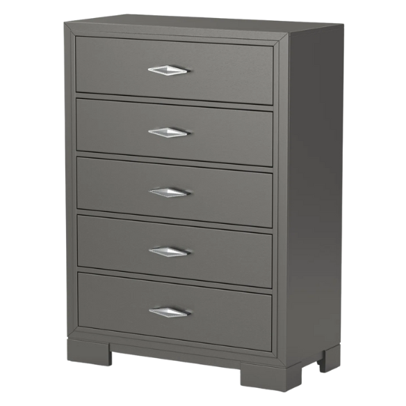 Contemporary 6-Piece Queen Bedroom Set in Solid Grey with LED-Illuminated Headboard, Textured Panels, and Eco-Friendly Rubberwood Construction