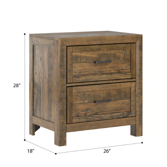Rugged and Weathered 5-Piece King Bedroom Set – Solid Pine Wood Frame with Dark Brown Finish, Ball-Bearing Glide Drawers, Weathered Steel Hardware, and Ample Storage