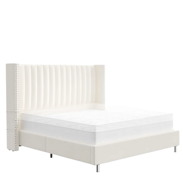 Velvet Upholstered Queen Size Platform Bed with Tufted Button Detail on Headboard