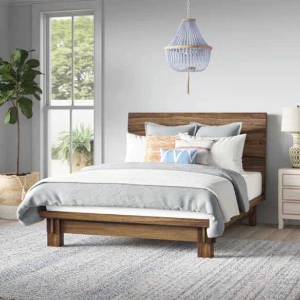 Boho-Inspired Configurable Bedroom Set with Bold Design, Solid Wood Construction, and Wavy Accents - Includes Platform Bed, Nightstand, and 6-Drawer Dresser in Rich Brown Finish