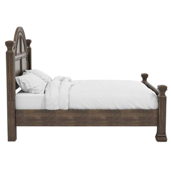 Elegant Traditional 3-Piece Wood Poster Bedroom Set with Beaded Trim, Reeded Posts, and USB Nightstands