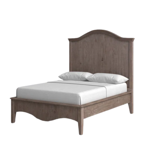 Rustic Charm Meets Chic Elegance: Solid Wood Platform King Size Bedroom Set with Scalloped Edges, Weathered White Wash Finish, Unique Grain Patterns, Angled Feet, and Oil-Rubbed Bronze Drawer Pulls
