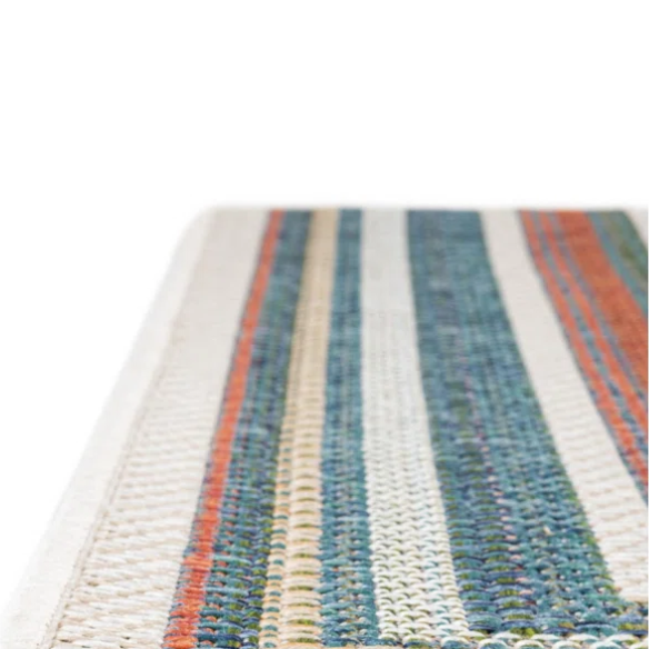Coastal-Inspired Geometric Rug – Fade & Stain-Resistant, Green & Orange Pattern, Ideal for Indoor/Outdoor Use