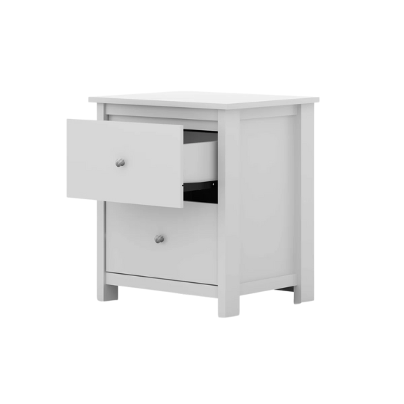 2-Drawer Nightstand – Neutral Engineered Wood, Streamlined Rectangular Design, Four Block Legs, Convenient Storage with Roller-Glide Drawers & Metal Knobs, Perfect for Traditional & Contemporary Bedroom