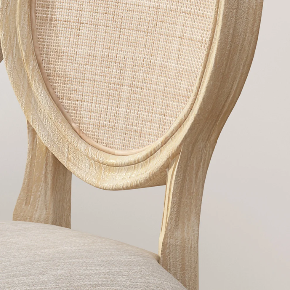 Beige Upholstered Dining Chairs with Natural Wood Frame and Wicker Backrest (Set of 2)