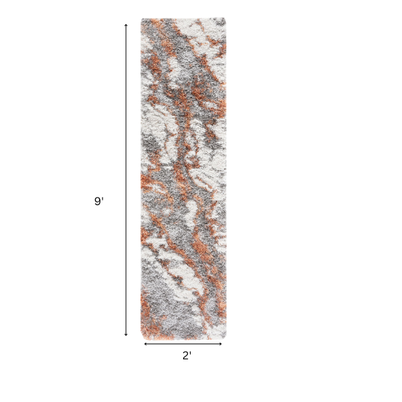 Plush Abstract Rust, Grey, and White Pattern Shag Rug