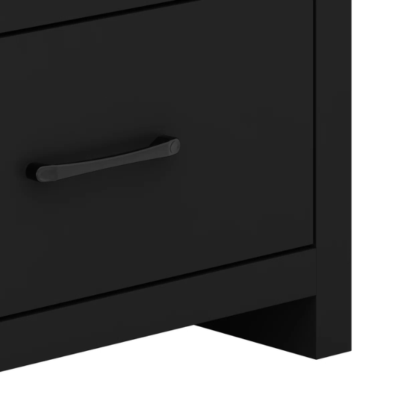 Modern 6-Drawer Double Dresser with Flared Feet and Sleek Black Metal Handles